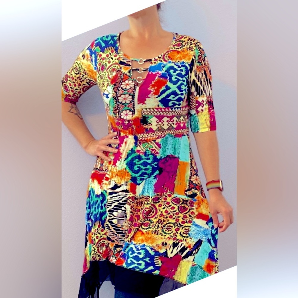 Nwot Cupio Colorful Patchwork Pattern Asymmetric … - image 2